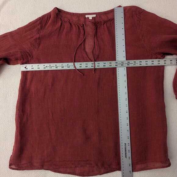 Brick Red Eileen Fisher Linen Blouse - Picture 3 of 7